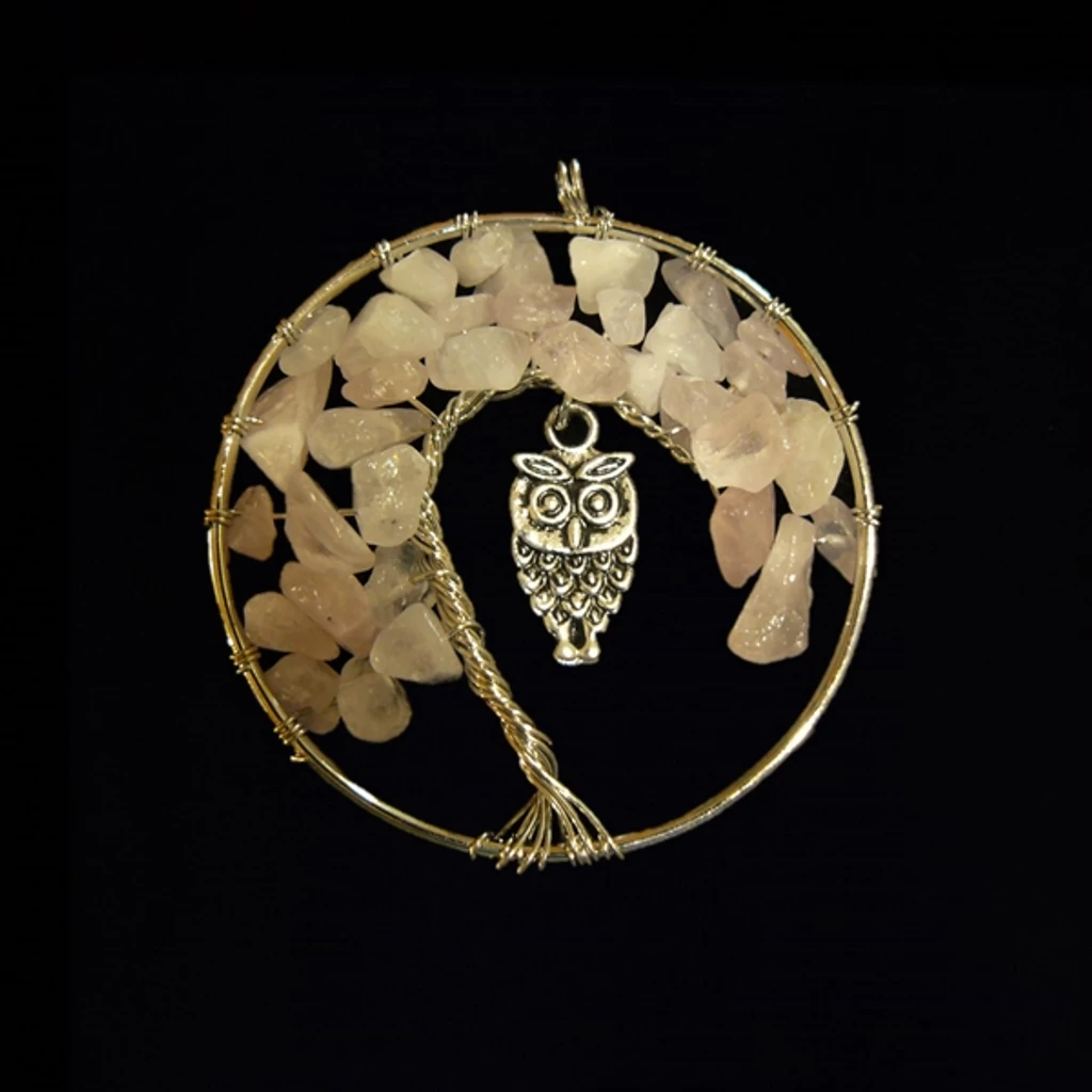 Baglyos életfa medál rózsakvarccal Baglyos életfa medál rózsakvarccal