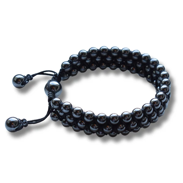 Csomózott 3 soros hematit karkötő