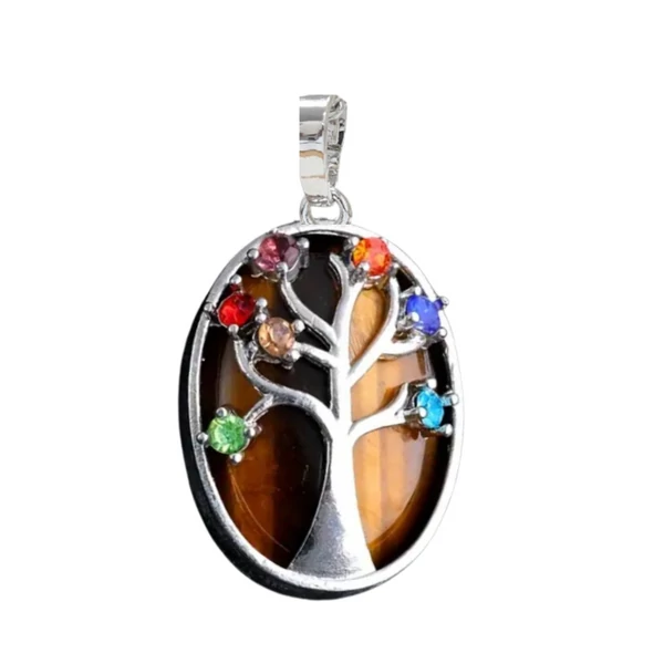 Tigrisszem életfa medál csakra kristályokkal