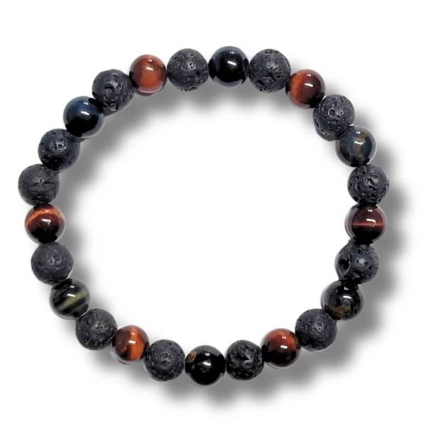 Lávakő karkötő sólyomszemmel és macskaszemmel