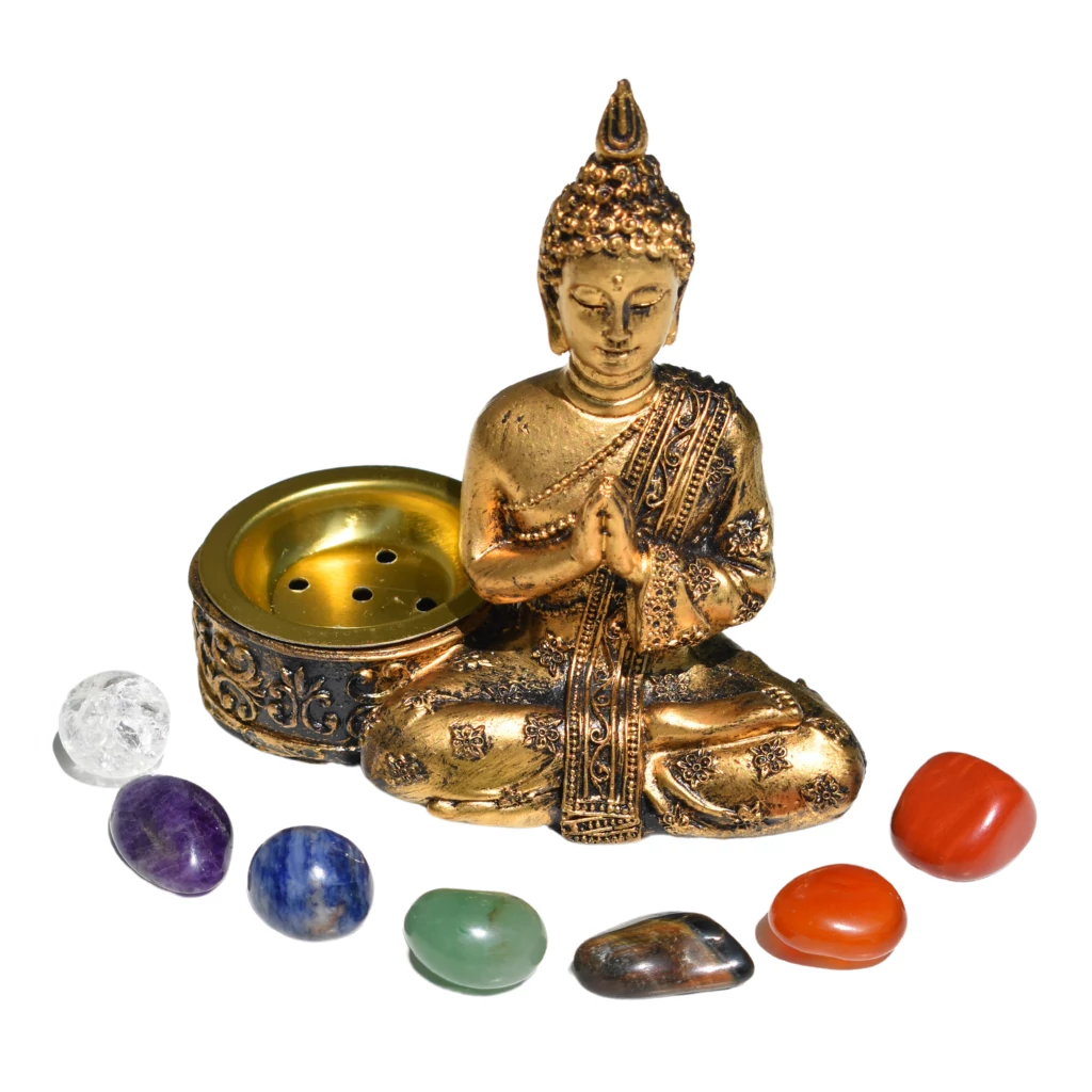 Buddha füstölő tartó csakra kövekkel
