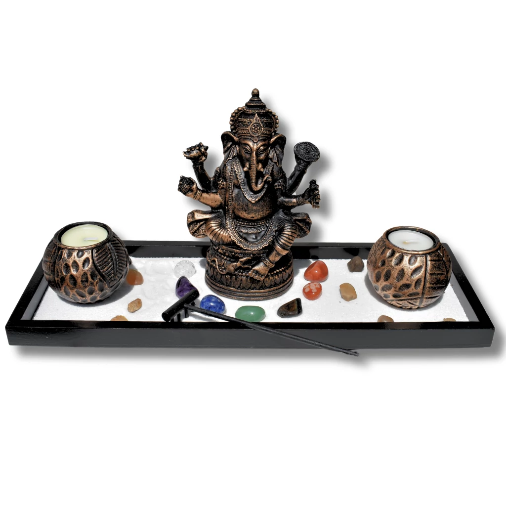 Zen-kert hosszú Ganeshával és csakra kövekkel